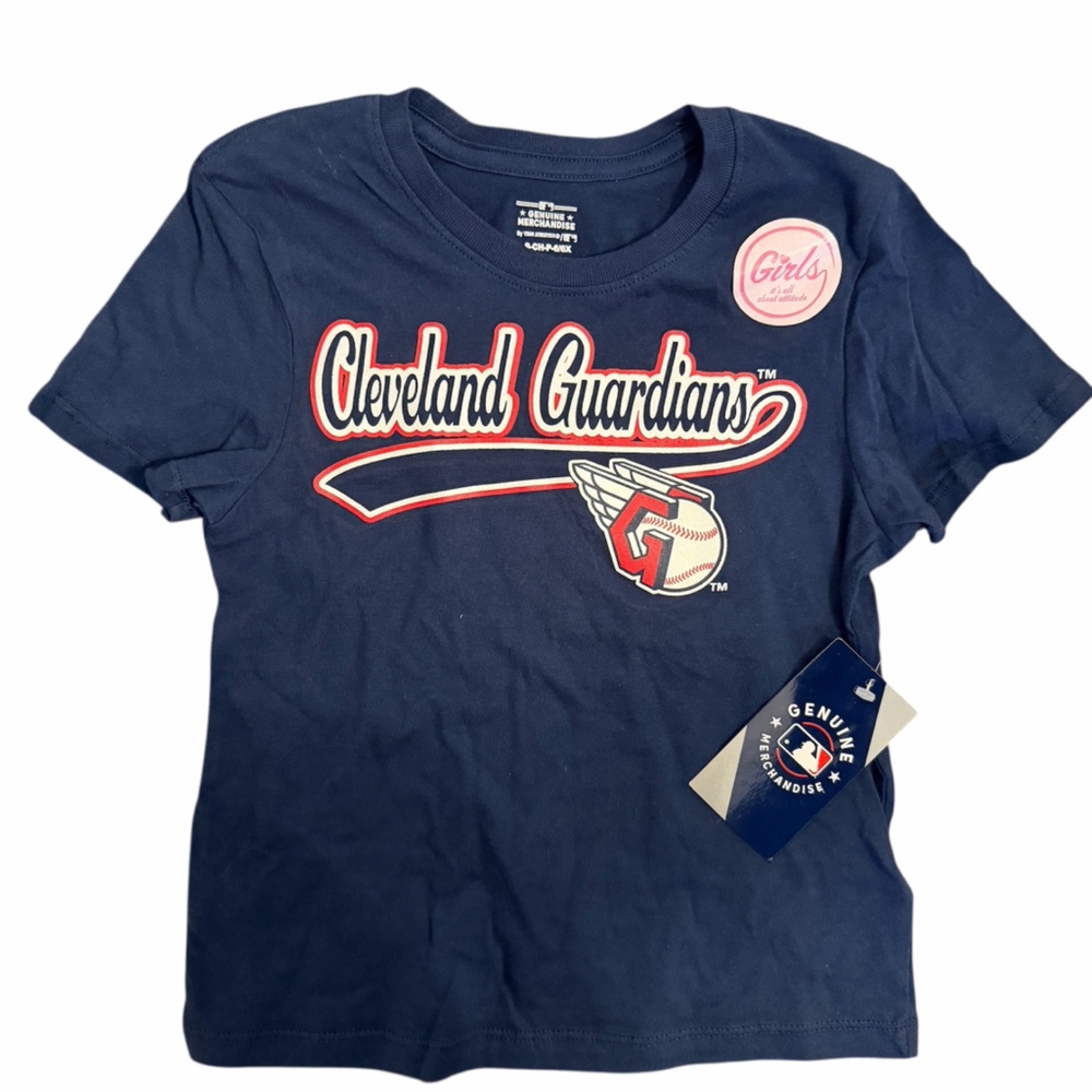 NWT Genuine Merchandise Girls Small (6/6X) Navy Cleveland Guardians S/S Tee